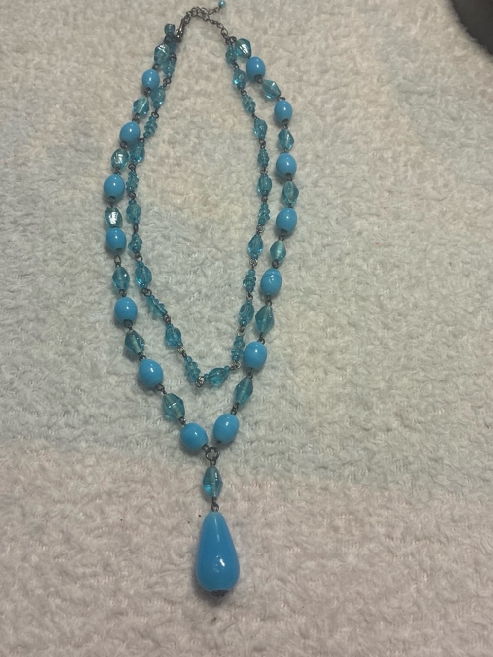 Turquoise Multi-Strand Beaded Necklace with Teardrop Pendant - Women's Jewelry